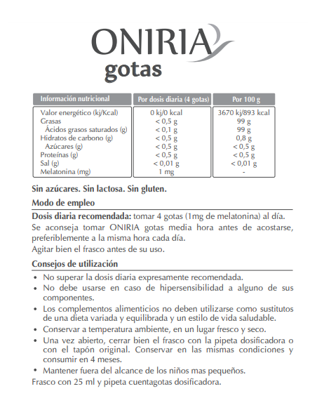 Oniria Gotas Frasco 25 ml con Melatonina
