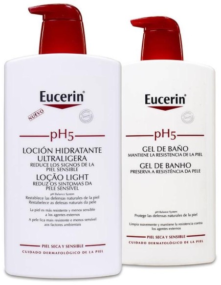 Pack Eucerin Ph5 Loción Hidratante Ultraligera + Gel Baño, 1000 Ml + 1000 Ml