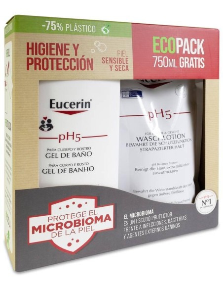 Ecopack Eucerin Ph5 Gel De Baño Piel Seca Y Sensible, 1000 Ml + 750 Ml