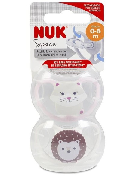 Nuk Chupete Space Silicona 0-6 Meses, 2 Unidades