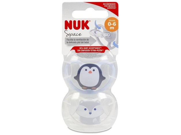 Nuk Chupete Space Silicona 0-6 Meses, 2 Unidades