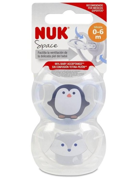 Nuk Chupete Space Silicona 0-6 Meses, 2 Unidades