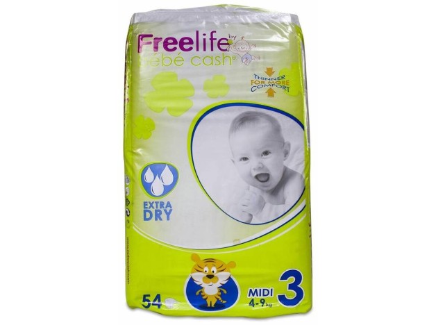 Freelife Pañal Bebé Midi Talla 3 4-9 Kg, 52 Uds