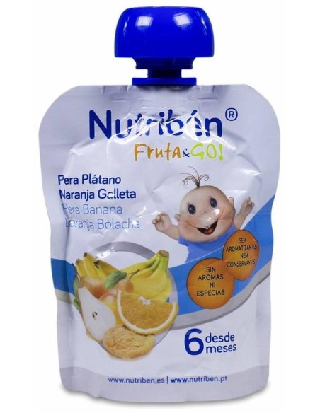 Nutribén Fruta %26 Go! Pera, Plátano, Naranja Y Galleta, 90 G