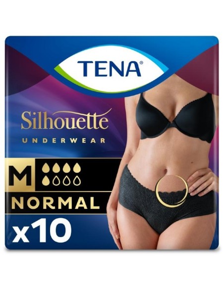 Tena Silhouette Normal Cintura Baja Negro Talla M, 10 Uds
