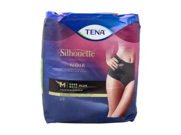 Tena Silhouette Cintura Alta Negro M, 9 Unidades
