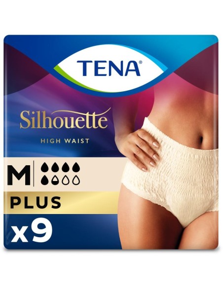 Tena Silhouette Cintura Alta Braga Absorb Inc Orina Día Anat Crema 9Uds