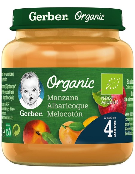 Gerber Organic Tarrito Manzana, Albaricoque Y Melocotón, 125 G