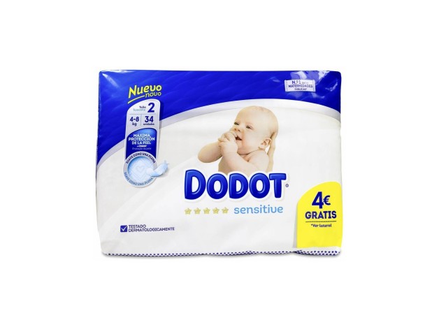 Dodot Sensitive Pañal Talla 2 4-8 Kg, 34 Uds
