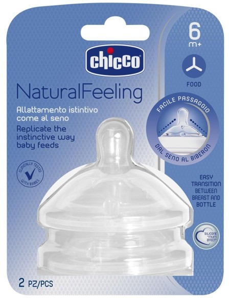 Chicco Tetina Naturalfeeling Flujo Papilla 6M+, 2 Uds