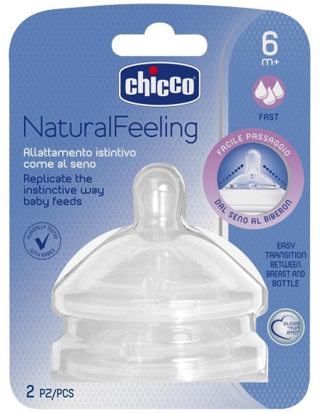 Chicco Tetina Naturalfeeling Flujo Rápido 6M+, 2 Uds