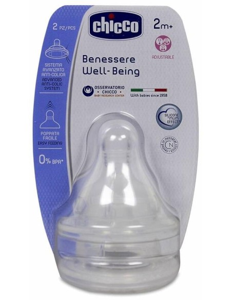 Chicco Tetina Fisiológica Well-Being De Silicona 2M+ 3 Posiciones, 2 Uds