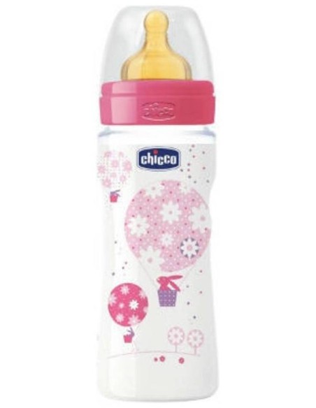 Chicco Biberón Caucho Flujo Rápido Rosa 330Ml, 1 Unidad