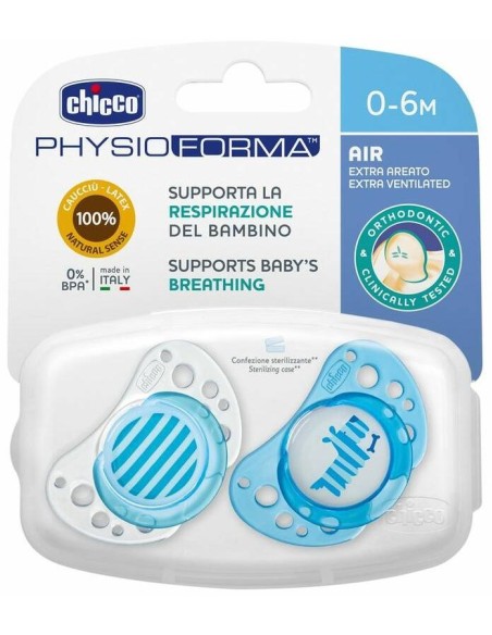 Chicco Chupete Physio Air Látex Azul 0-6 Meses, 2 Uds