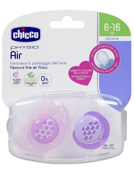 Chicco Chupete Silicona Physioforma Aire 6-12 M Rosa, 2 Unidades