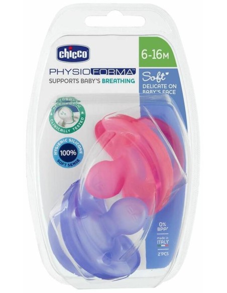 Chicco Chupete Physio Soft Silicona 6-12 Meses Rosa, 2 Uds