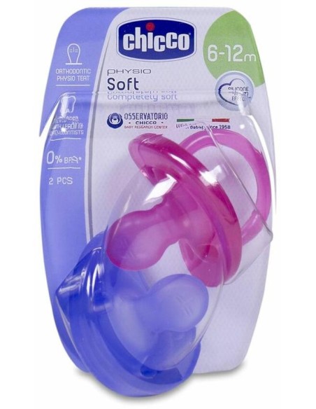 Chicco Chupete Physio Soft Silicona 6-12 Meses Rosa, 2 Uds