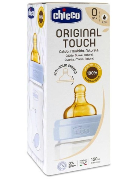 Chicco Biberón Original Touch Látex 0M+ Azul, 1 Unidad