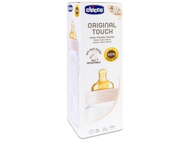 Chicco Biberón Tetina Caucho Rosa +4M Flujo...