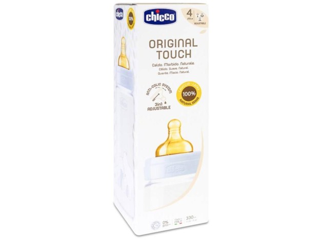 Chicco Biberón Original Touch Látex 4M+ Azul, 1...