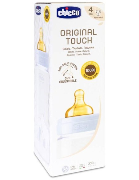 Chicco Biberón Original Touch Látex 4M+ Azul, 1 Unidad