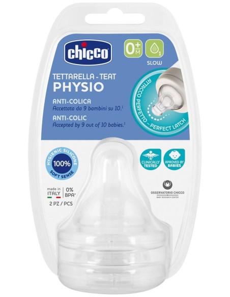 Chicco Physio Tetina De Silicona Flujo Lento +0 Meses, 2 Unidades
