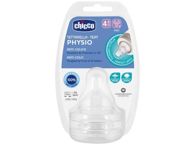 Chicco Tetina Silicona Physio 4M+ Flujo Rapido 2 U
