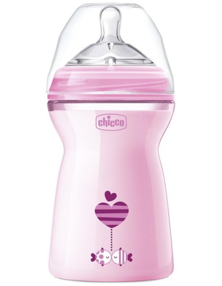 Chicco Natural Feeling Biberón De Plástico +6Meses Tetina Flujo Rápido Color Rosa, 330 Ml