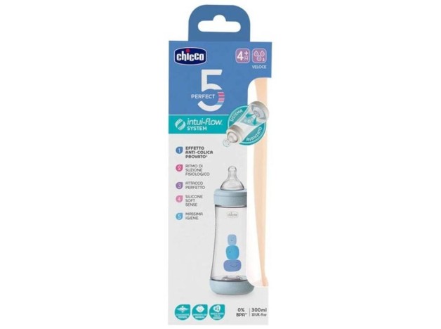 Chicco Biberón Perfect5 4+ Meses Silicona Azul,...