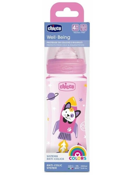 Chicco Biberón Well-Being Silicona 4M+ 330 Ml Rosa, 1 Ud