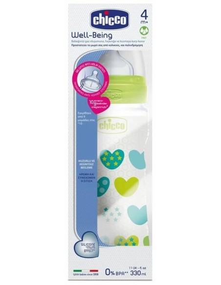 Chicco Biberon Pp T Silicona Flujo Rapido Verde 4M+ 330Ml