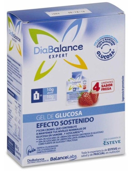 Diabalance Expert Gel De Glucosa De Efecto Sostenido Fresa, 4 Sobres