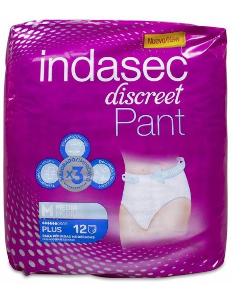 Indasec Discreet Pant Plus Talla Mediana, 12 Uds