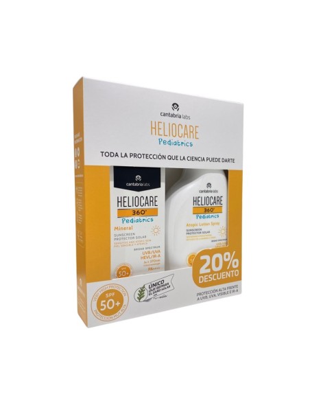 Heliocare 360 Pack Pediatrics Mineral SPF50 50 ml + Atopic Lotion Spray SPF50 250 ml
