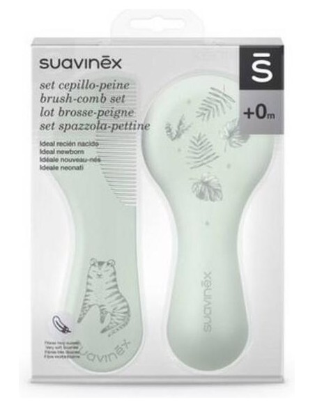 Suavinex Set Cepillo Y Peine De Recién Nacido. Con Fibras Muy Suaves Y Cantos Redondeados. Color Verde