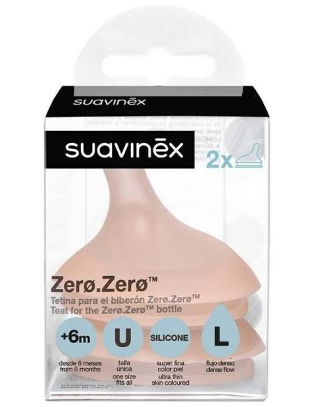 Suavinex Zero Zero Tetina De Silicona Flujo Denso +6 Meses, 2 Unidades