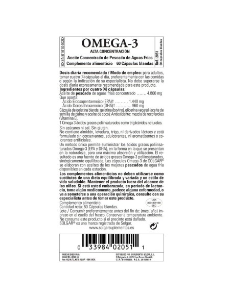 Solgar Omega-3 Doble Concentración 60 Grageas