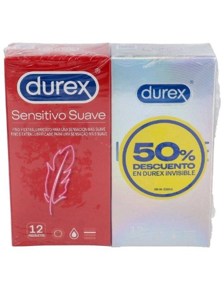 Duplo Durex Preservativos Sensitivo Suave + Preservativos Invisible, 12+12 Unidades