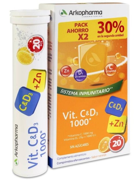 Arkopharma Vitamina C + D3 1000Mg + Zinc Efervescente 2X20Comp
