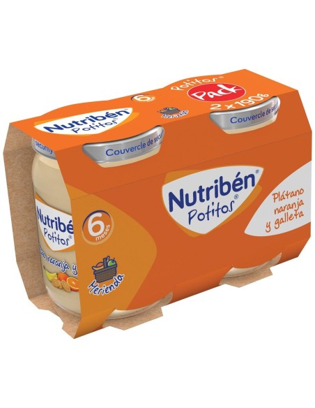 Pack Nutribén Potitos Plátano Naranja Galleta, 2 X 190 G