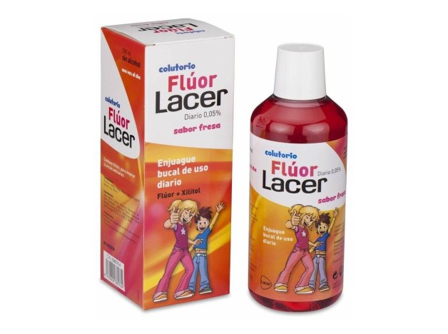 Lacer Colutorio Flúor Diario 0,05 %, Fresa, 500 Ml