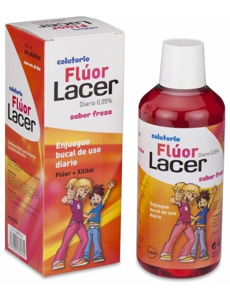 Lacer Colutorio Flúor Diario 0,05 %, Fresa, 500 Ml