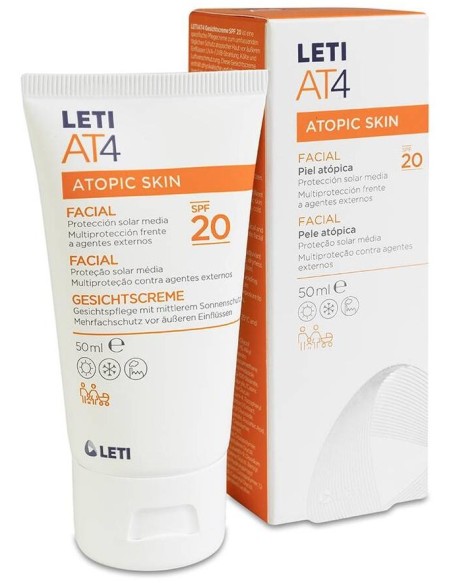 Leti At-4 Crema Facial Spf 20 Piel Atópica Y/O Seca, 50 Ml