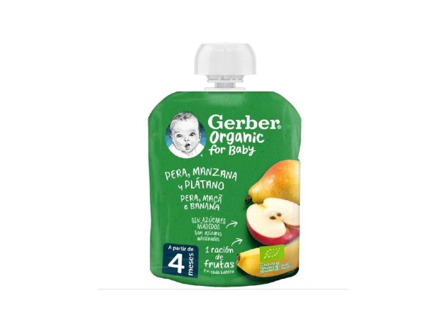 Gerber Organic Pera Manzana Platano, 90 G