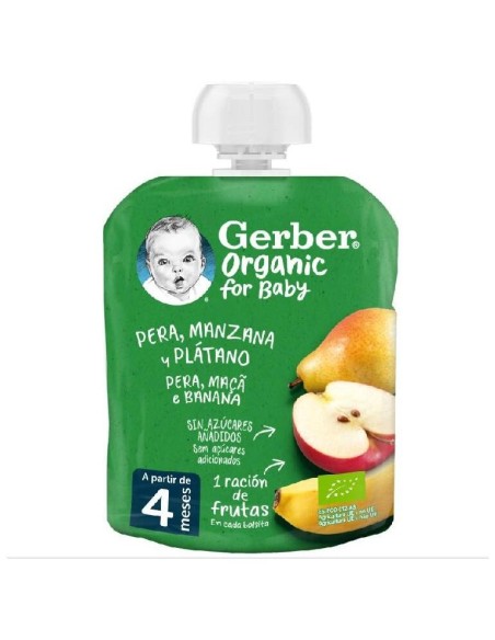 Gerber Organic Pera Manzana Platano, 90 G