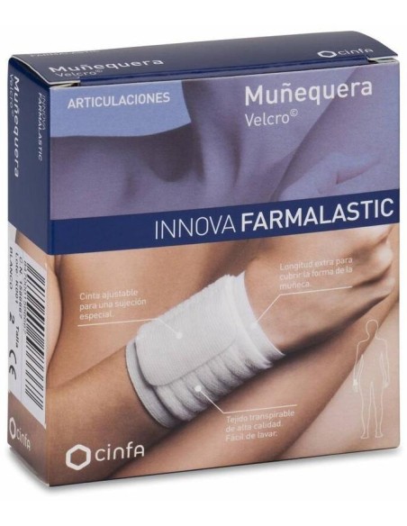 Farmalastic Innova Muñequera Velcro Blanca Talla Grande/Extra-Grande, 1 Ud