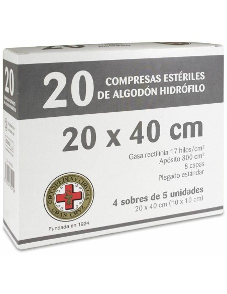 Gran Cruz Gasa Esteril Algodon Compresas 20 U
