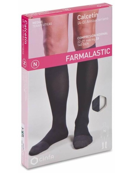Farmalastic Calcetín Antibacteriano Negro Compresión Normal Talla Mediana, 1 Par