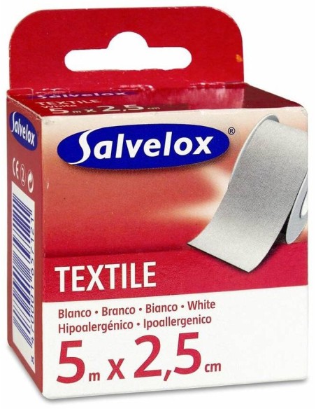 Salvelox Esparadrapo Téxtil Blanco 5Mx2_5Cm 1Ud