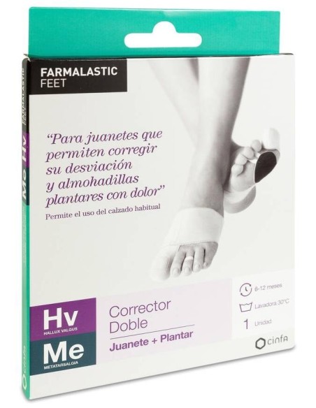 Farmalastic Corrector Doble Juanetes Y Plantar Gel De Silicona Pie Derecho Talla Pequeña, 1 Ud